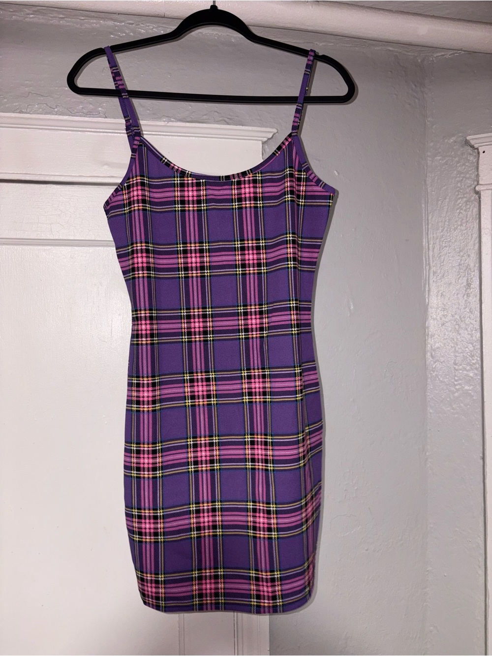 SHEIN Purple & Pink Plaid Spaghetti-Strap Mini Dress